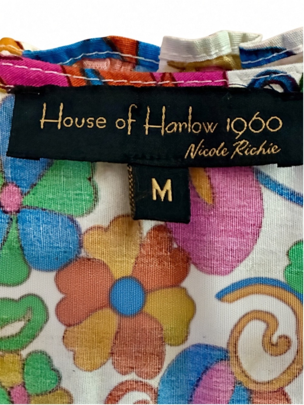 House of Harlow 1960 Nicole Richie Floral Puff Sleeve Smocked Mini Dress Medium - Picture 2 of 11